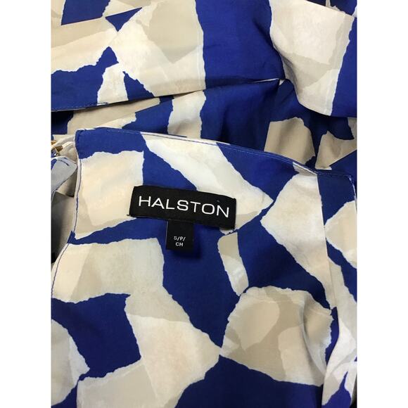 Halston Women Sleeveless Printed Dress With Angled Hem Sz. Sm NWT Blue Designer - Picture 6 of 8